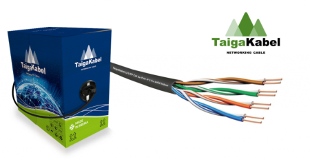 Кабель TaigaKabel U/UTP cat 5e PE 4PR 24AWG Cu, с тросом OUTDOOR чёрный